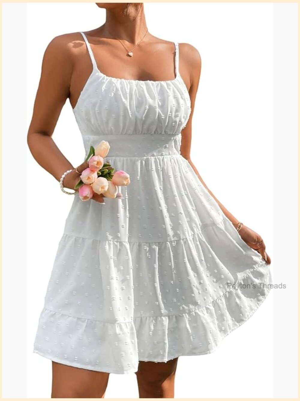 Swiss Dots Sleeveless Ruched Bust Ruffle Hem Cami Short Dress